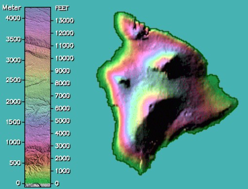 A map of Hawaii using colored contours.