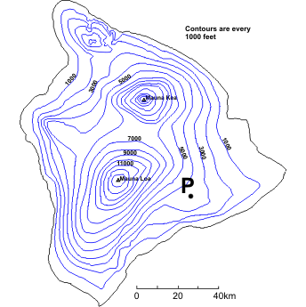 A topographical map of Hawaii.